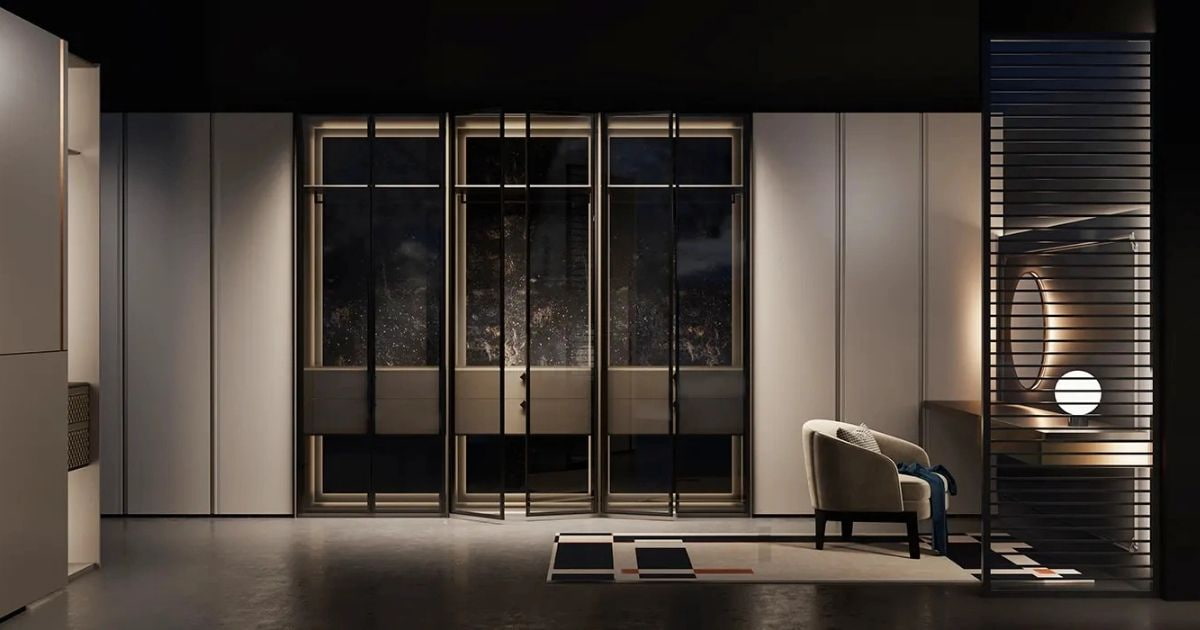 Tủ quần áo hiện đại không tay nắm màu xám Urban Charm