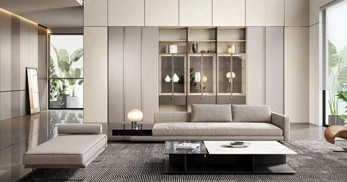 Tủ quần áo hiện đại không tay nắm màu xám Urban Charm