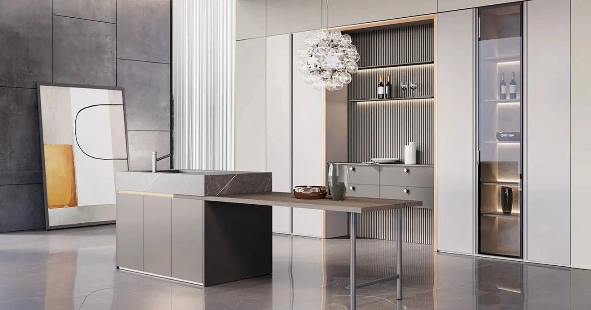 Tủ quần áo hiện đại không tay nắm màu xám Urban Charm