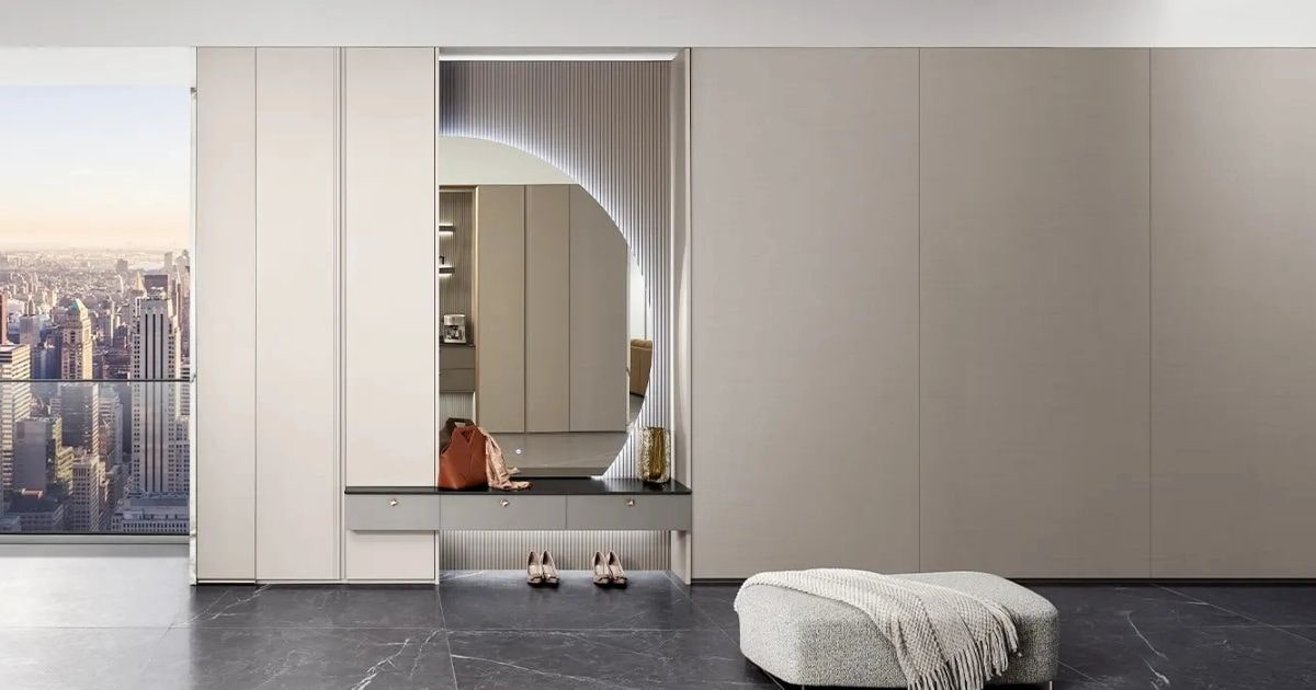Tủ quần áo hiện đại không tay nắm màu xám Urban Charm