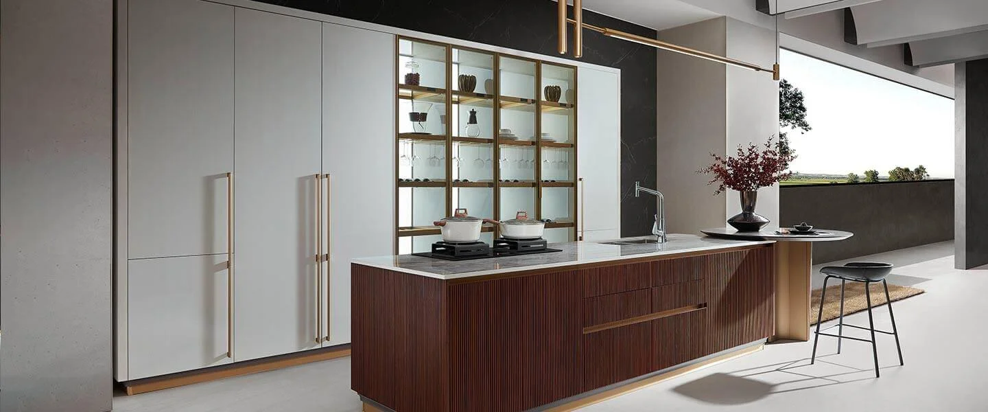 Tủ bếp gỗ tự nhiên kết hợp gỗ Veneer hiện đại – RODIN