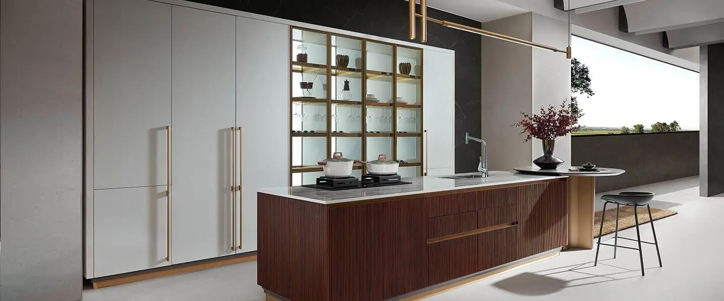 Tủ bếp gỗ tự nhiên kết hợp gỗ Veneer hiện đại – RODIN