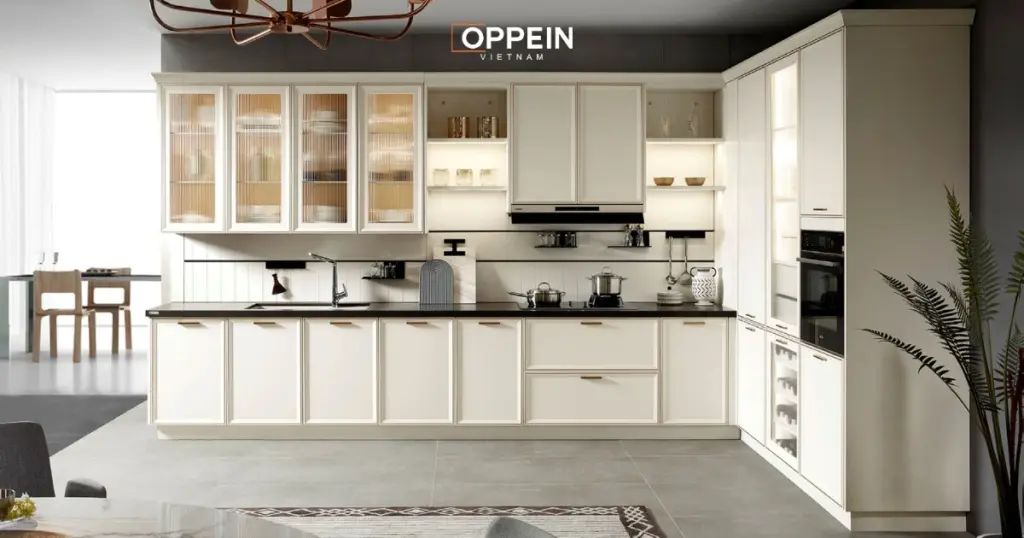 Mẫu tủ bếp đẹp phong cách tân cổ điển