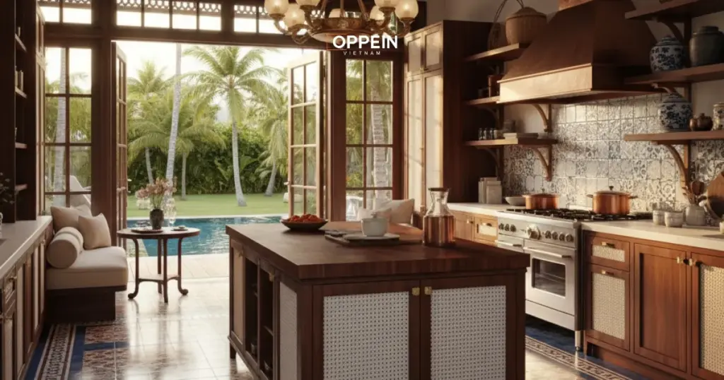 Mẫu tủ bếp đẹp phong cách Indochine