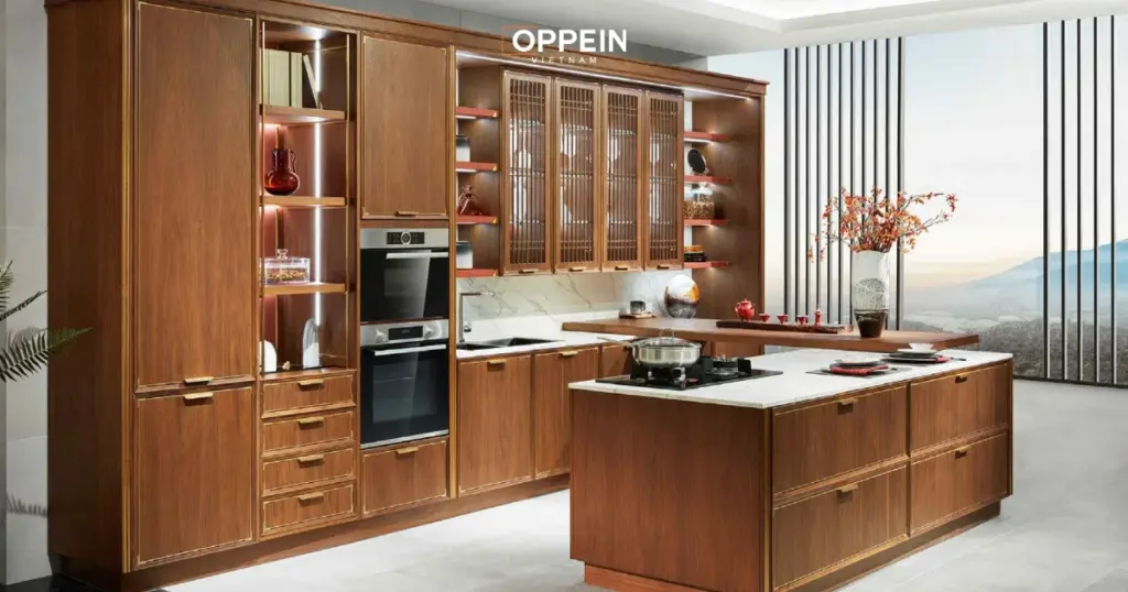 Mẫu tủ bếp đẹp phong cách cổ điển