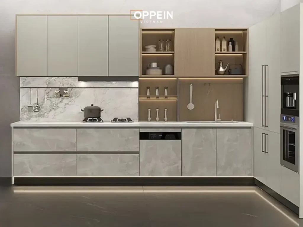 Mẫu tủ bếp đẹp phong cách tối giản