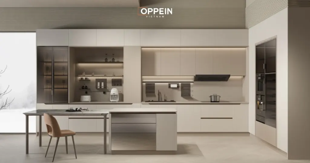 Tủ bếp chữ I là kiểu dáng đơn giản với thiết kế một đường thẳng