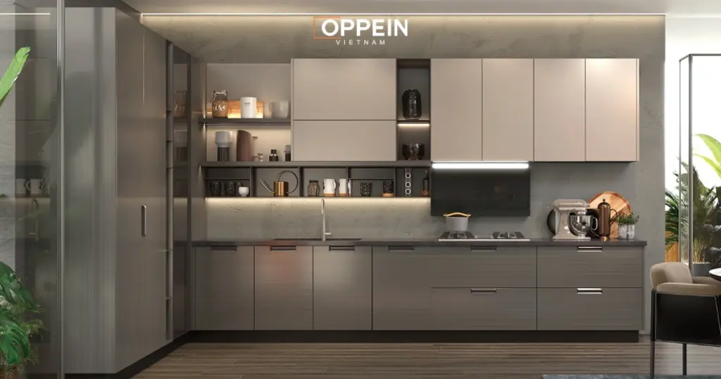 Mẫu tủ bếp chung cư phong cách hiện đại
