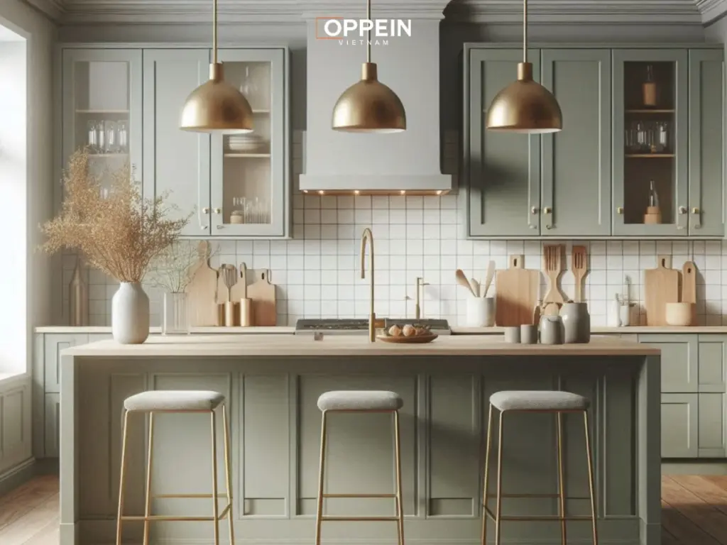 Mẫu tủ bếp chung cư phong cách tân cổ điển