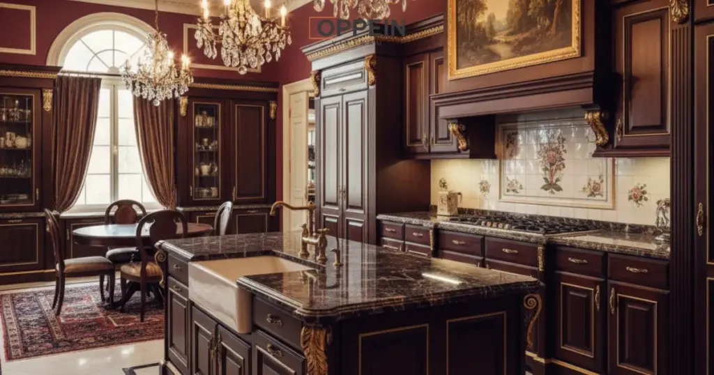 Mẫu tủ bếp chung cư phong cách cổ điển