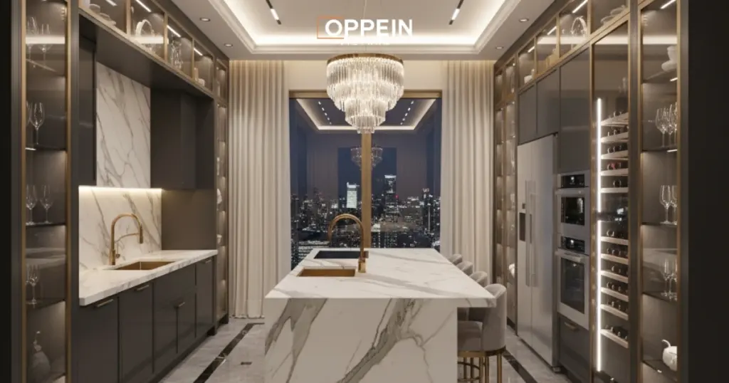 Mẫu tủ bếp chung cư phong cách Luxury