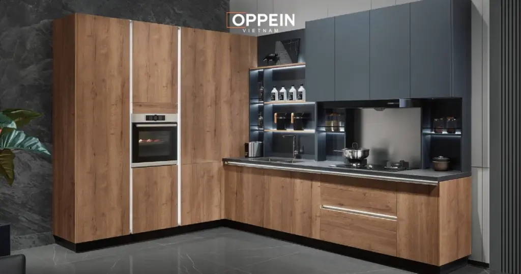 Mẫu tủ bếp chung cư chữ L