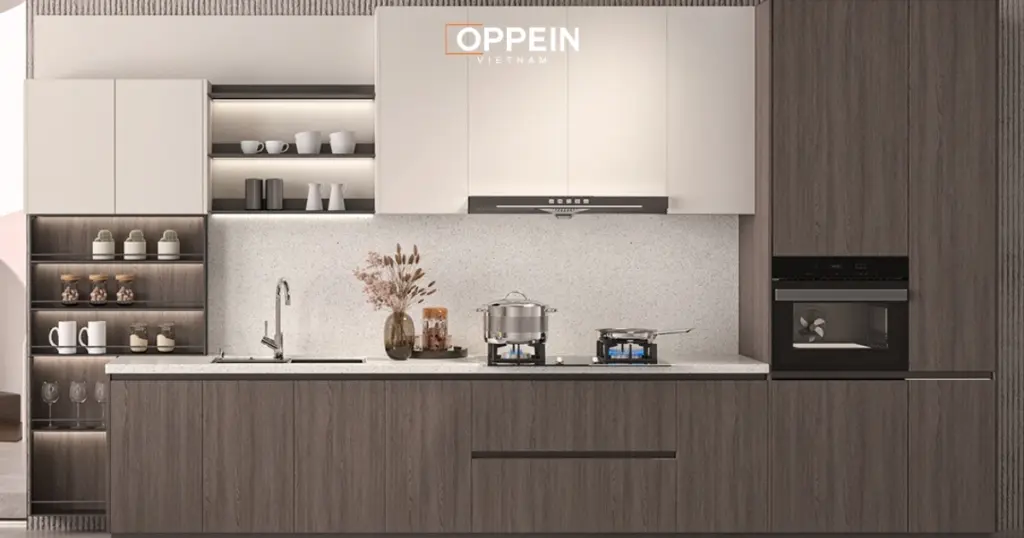 Mẫu tủ bếp chung cư phủ Melamine