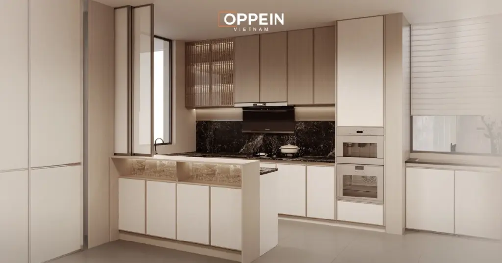 Mẫu tủ bếp chung cư chữ U