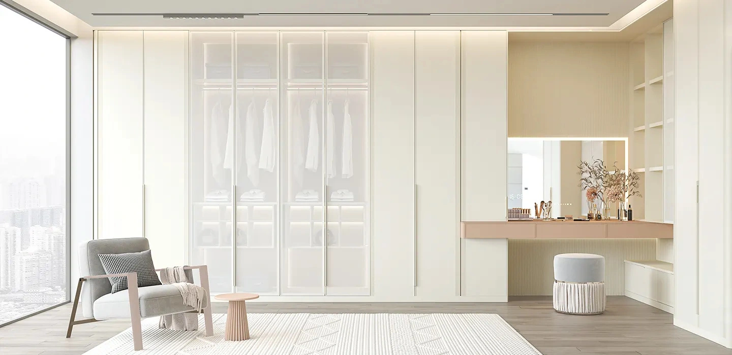 Tủ quần áo cánh mở màu kem và màu mơ – Neeta