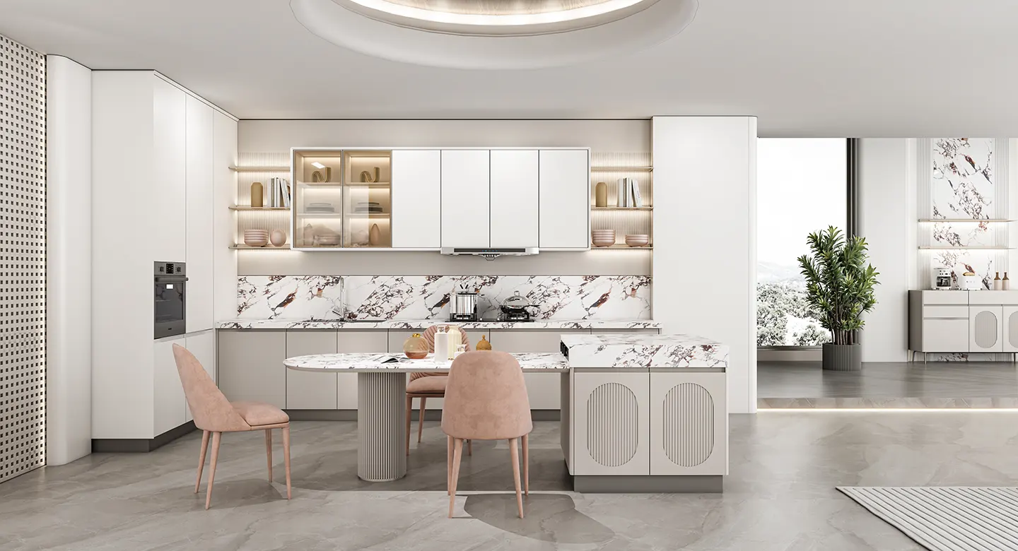 Tủ bếp màu xám kem phong cách tối giản hiện đại – PLCC24016