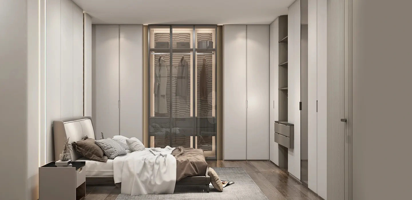 Tủ quần áo Melamine hiện đại màu trắng và vàng pudding – The Cannage