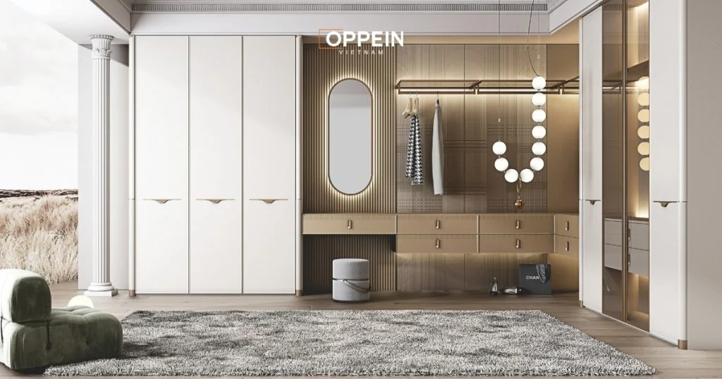 Mẫu tủ quần áo chữ L kết hợp bàn làm việc, bàn trang điểm