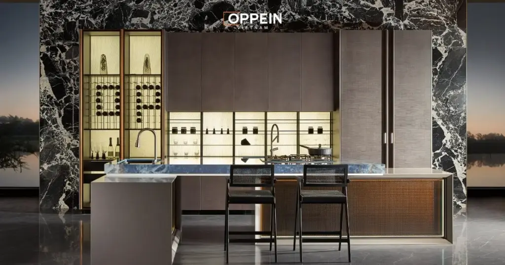 Mẫu tủ bếp chữ I gỗ công nghiệp
