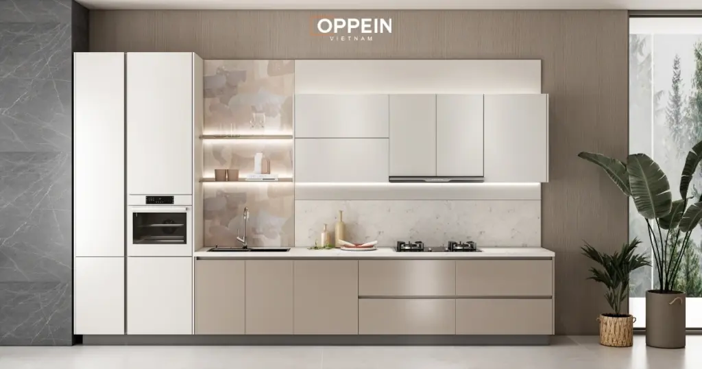 Mẫu tủ bếp chữ I phủ Melamine
