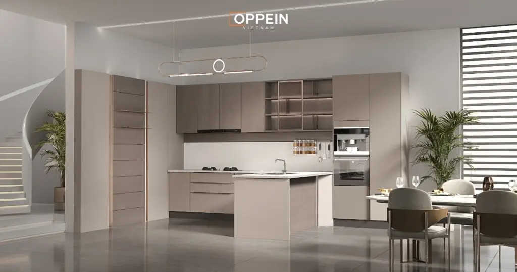 Mẫu tủ bếp chữ U phong cách hiện đại
