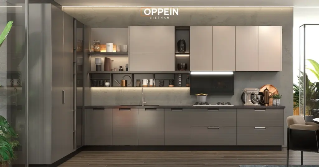 Mẫu tủ bếp gỗ chữ L
