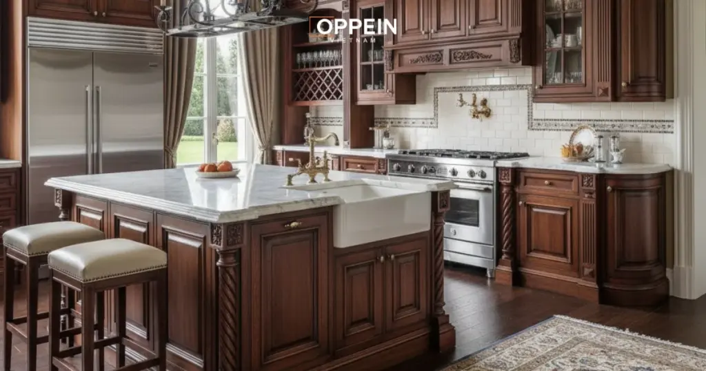 Mẫu tủ bếp gỗ cổ điển

