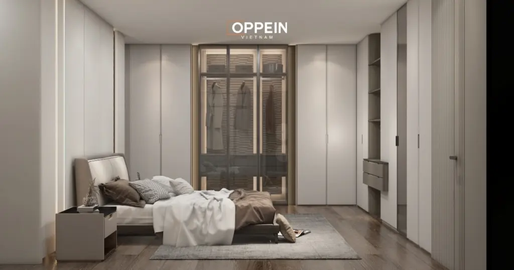 Mẫu tủ quần áo chữ L cửa lùa hiện đại