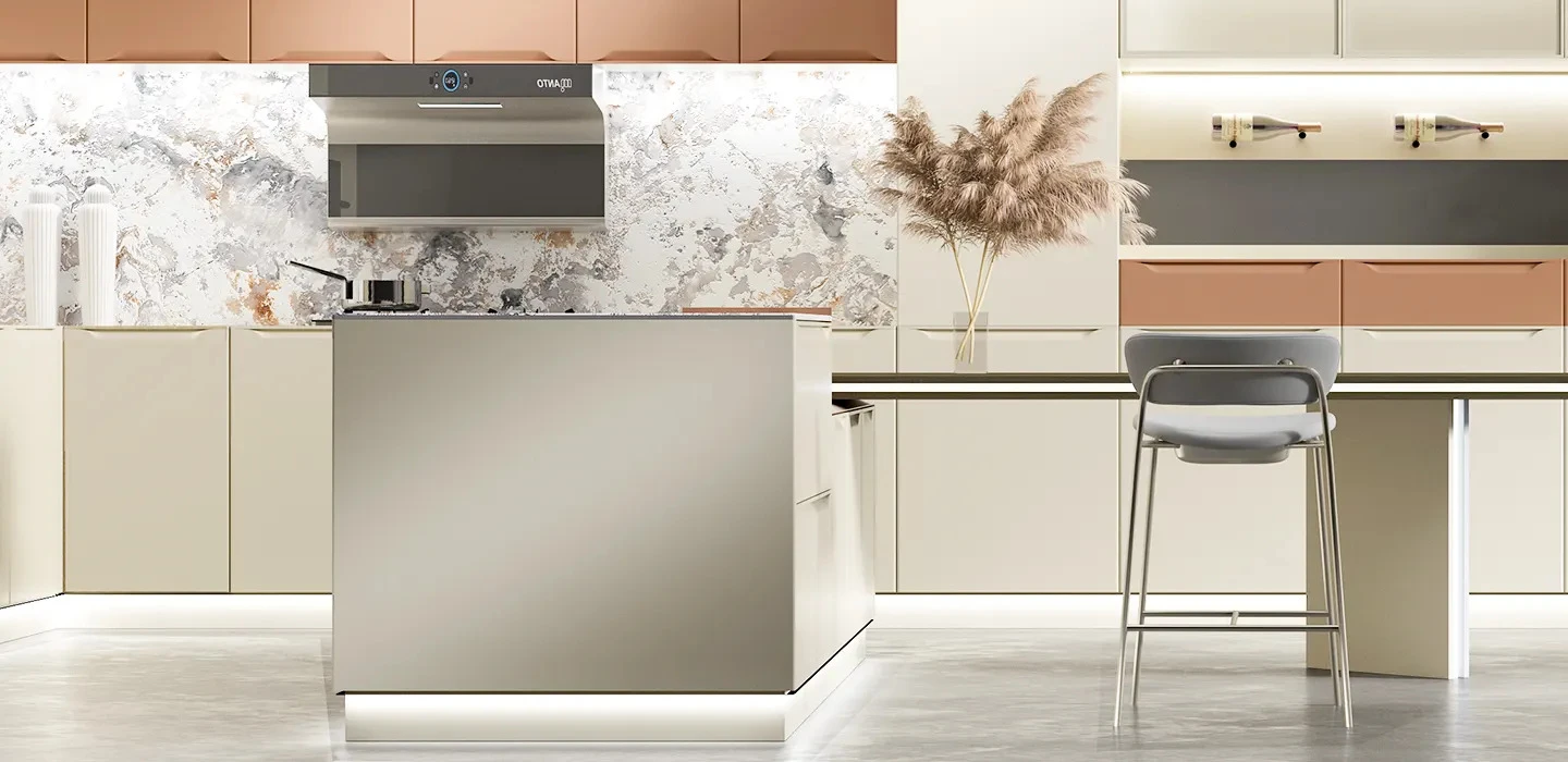 Tủ bếp gỗ công nghiệp màu kem ấm áp – NITA