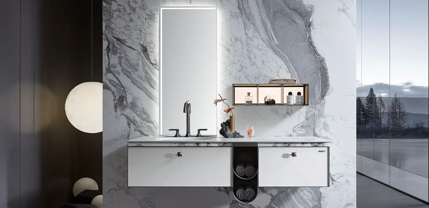 Tủ Lavabo treo tường màu trắng hiện đại có gương