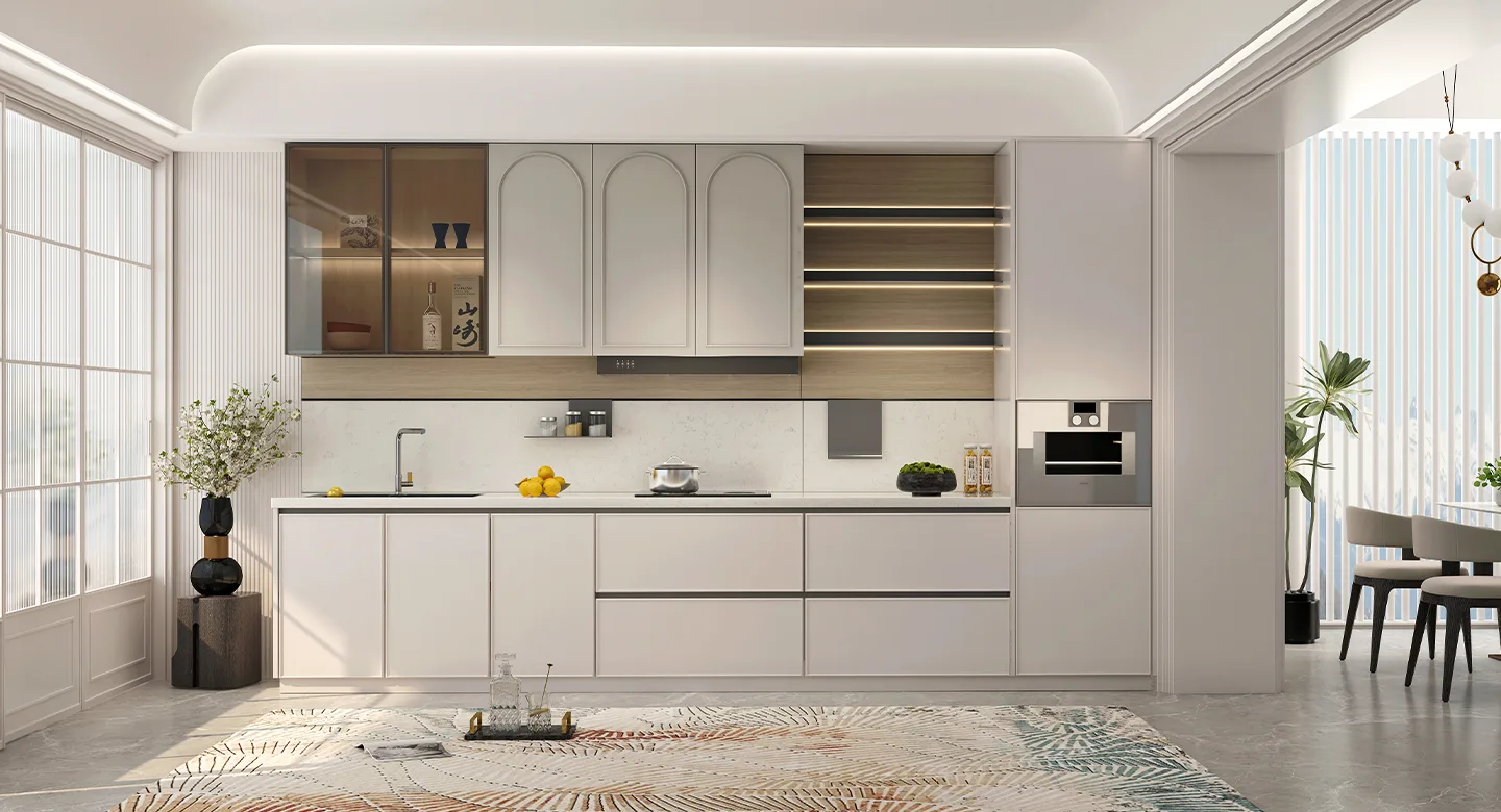 Tủ bếp cao cấp hiện đại kiểu dáng mỏng gỗ sồi trắng – Carcassonne