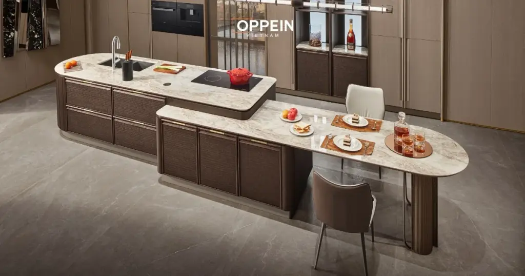 Thiết kế đảo bếp kết hợp bàn ăn giúp tối ưu hóa không gian
