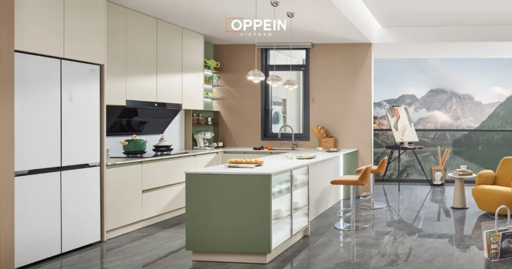 Đảo bếp hình chữ nhật phù hợp với nhiều phong cách nội thất
