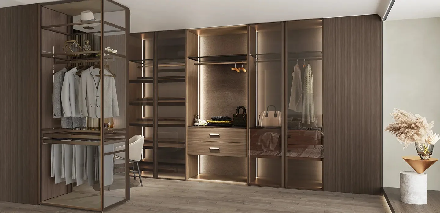 Tủ quần áo hiện đại Walk-in Closet màu gỗ tự nhiên – Next