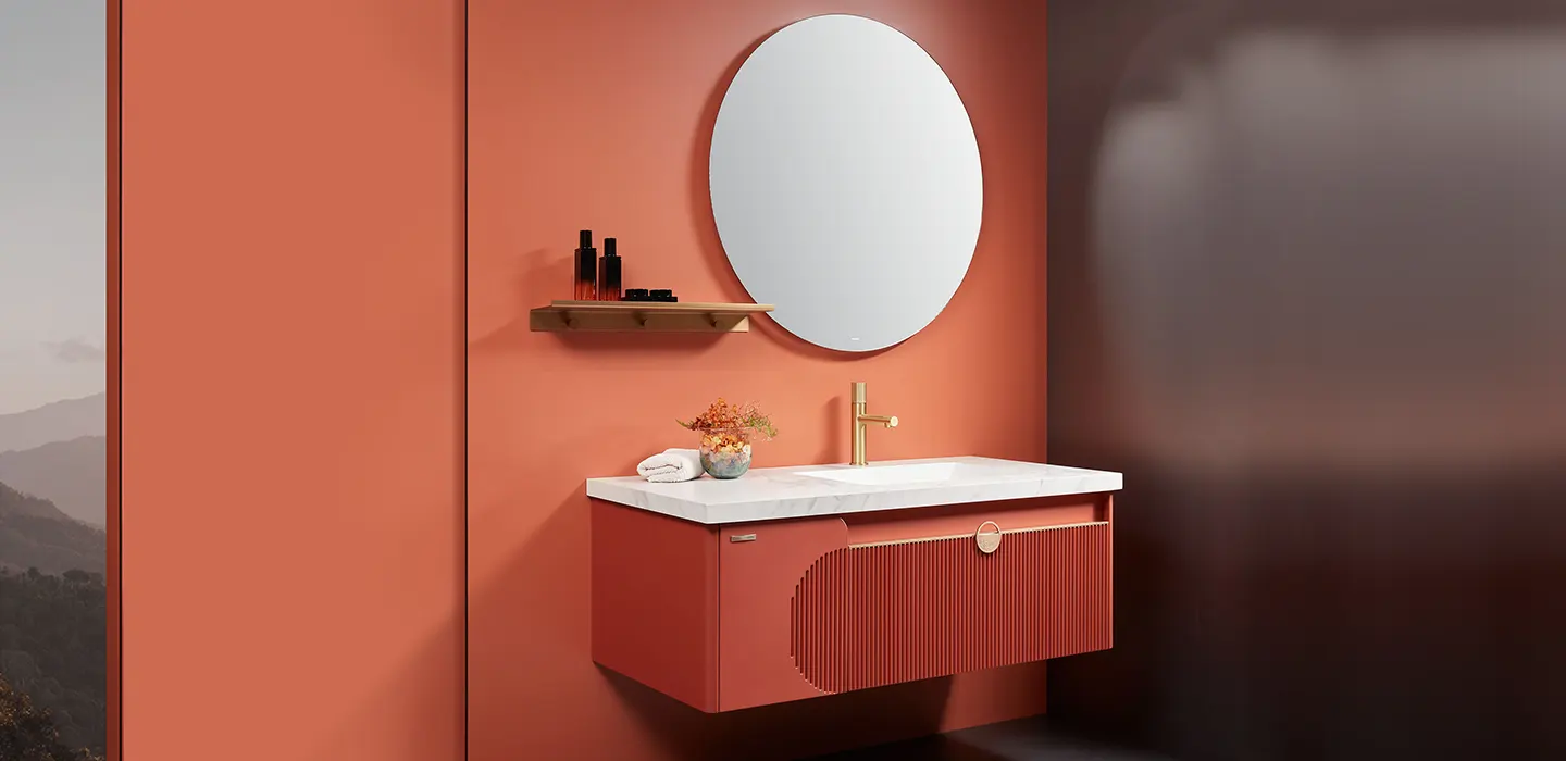 Tủ Lavabo treo tường cao cấp hiện đại màu sơn mài đỏ