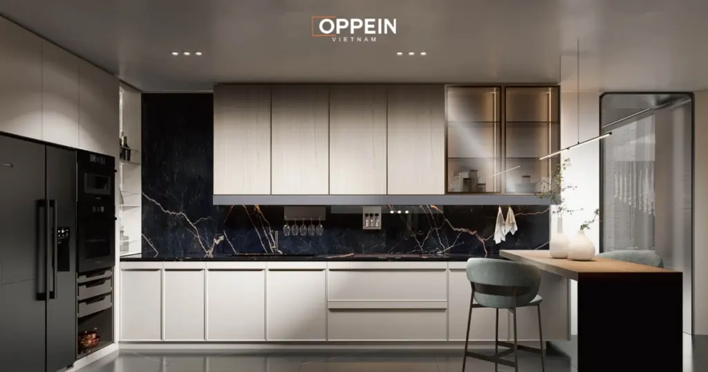 Mẫu tủ bếp cao cấp nhập khẩu chữ U
