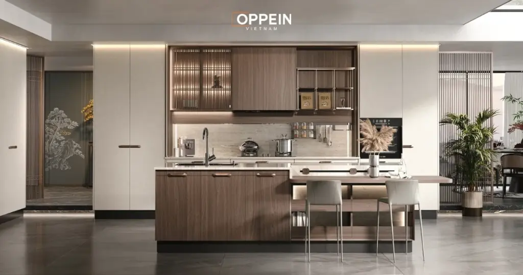 Oppein - Đơn vị thiết kế và thi công tủ bếp Melamine uy tín