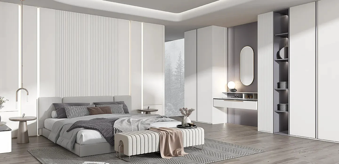 Tủ quần áo hiện đại màu trắng và xám nhạt – Time Quest