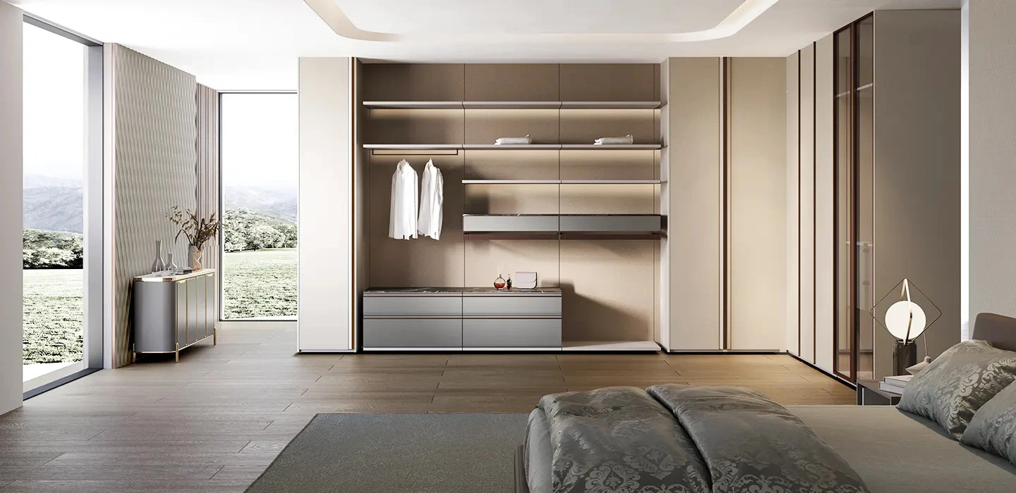 Tủ quần áo hiện đại màu kem và xám nhạt – Still Sea