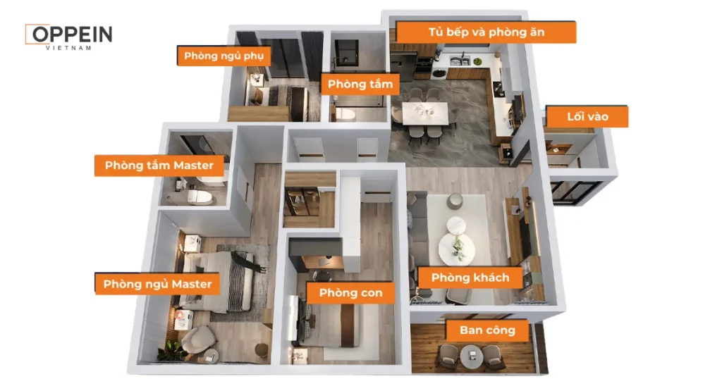 Giải pháp nội thất đồng bộ từ phòng khách, phòng ngủ đến khu vực bếp và phòng tắm