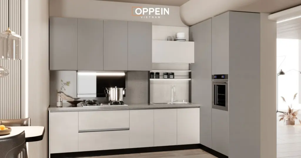 Mẫu tủ bếp chữ L đơn giản
