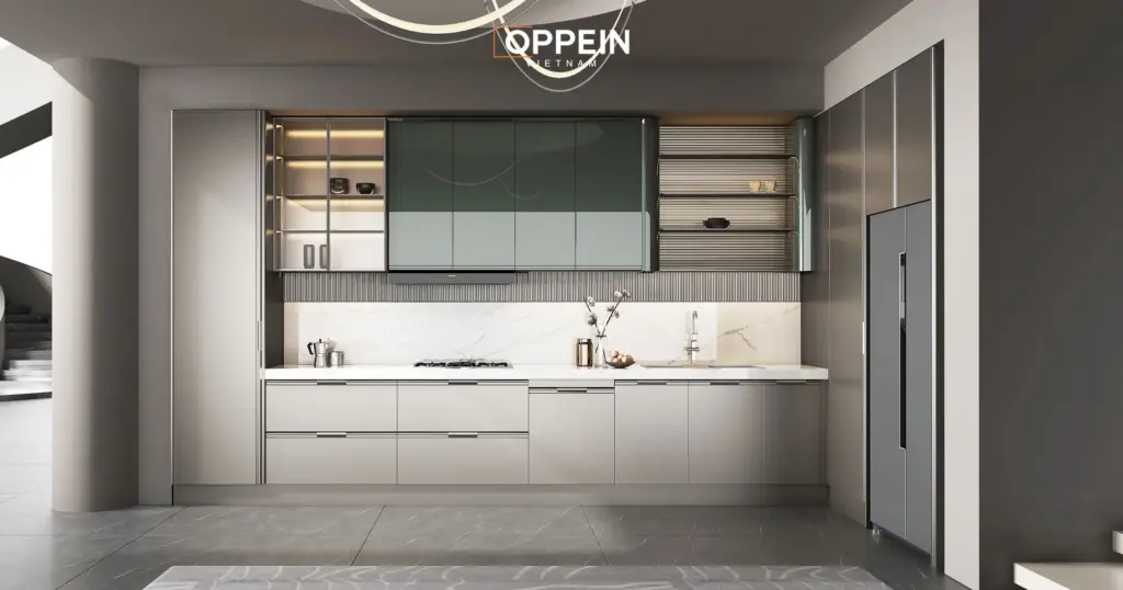 Mẫu tủ bếp chữ L hiện đại
