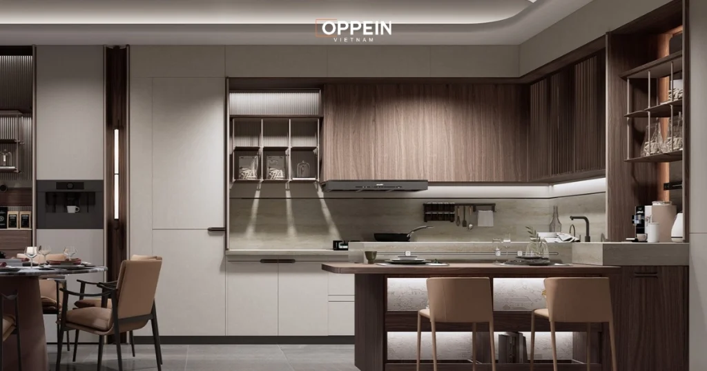 Tủ bếp gỗ công nghiệp là ưu tiên lựa chọn của nhiều gia đình