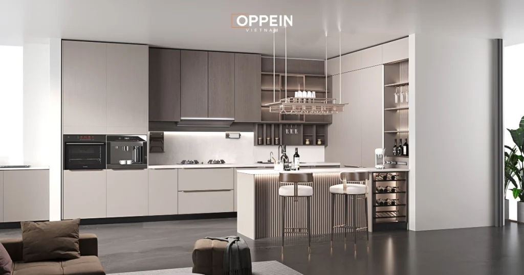 Mẫu tủ bếp gỗ công nghiệp chữ U