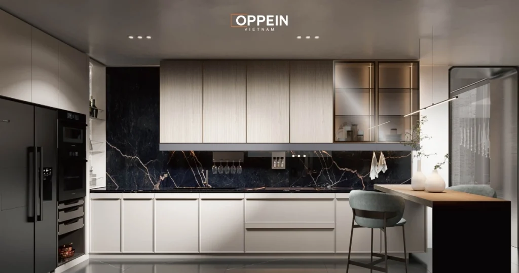 Mẫu tủ bếp gỗ công nghiệp song song