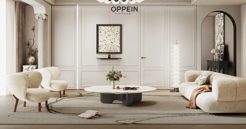 Mẫu thiết kế bố trí nội thất phòng khách Oppein 4