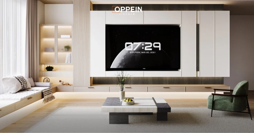 Mẫu thiết kế bố trí nội thất phòng khách Oppein 5