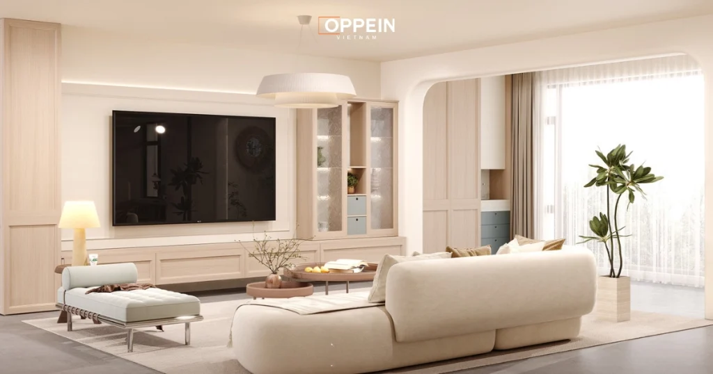 Mẫu thiết kế bố trí nội thất phòng khách Oppein 6