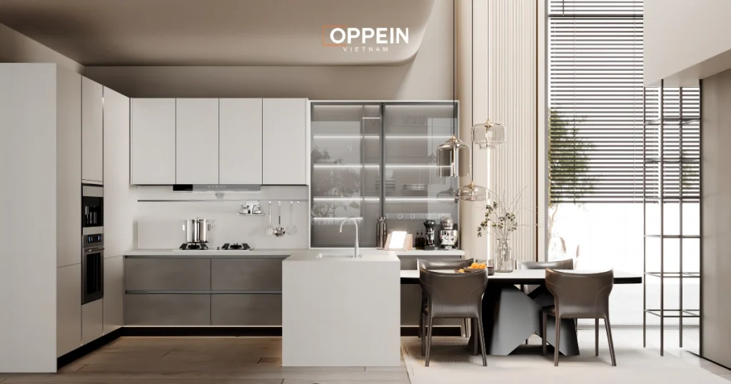 Oppein - Đơn vị thiết kế và thi công tủ bếp 2 tầng uy tín, chất lượng trên thị trường
