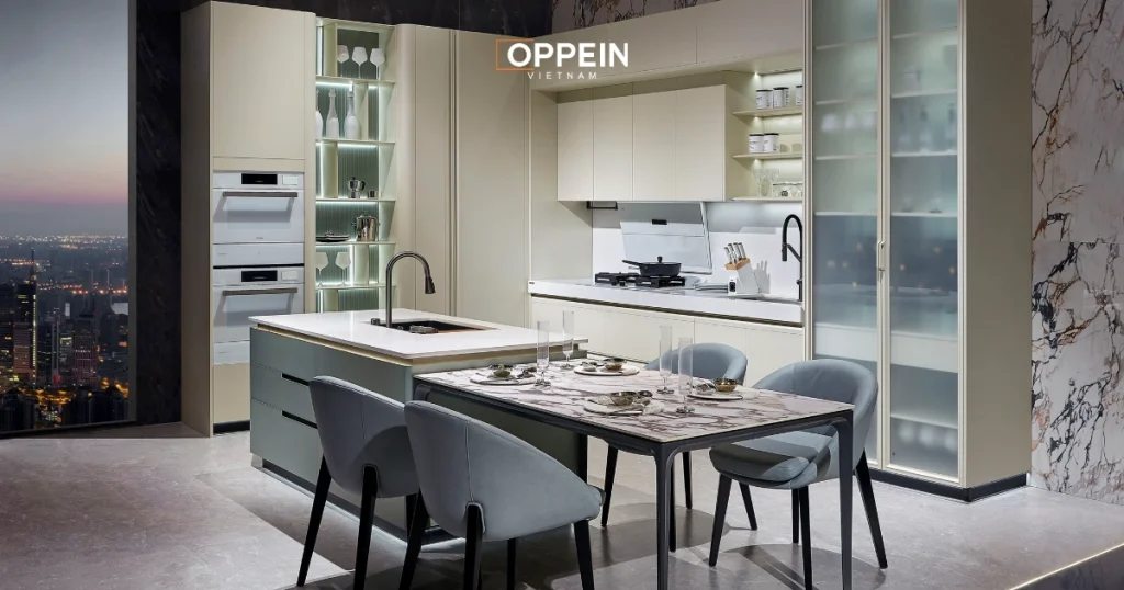 Mẫu tủ bếp 2 tầng chữ L